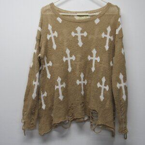 Wildfox White Label Distressed Destroyed CROSS Sweater Wool Blend sz XS